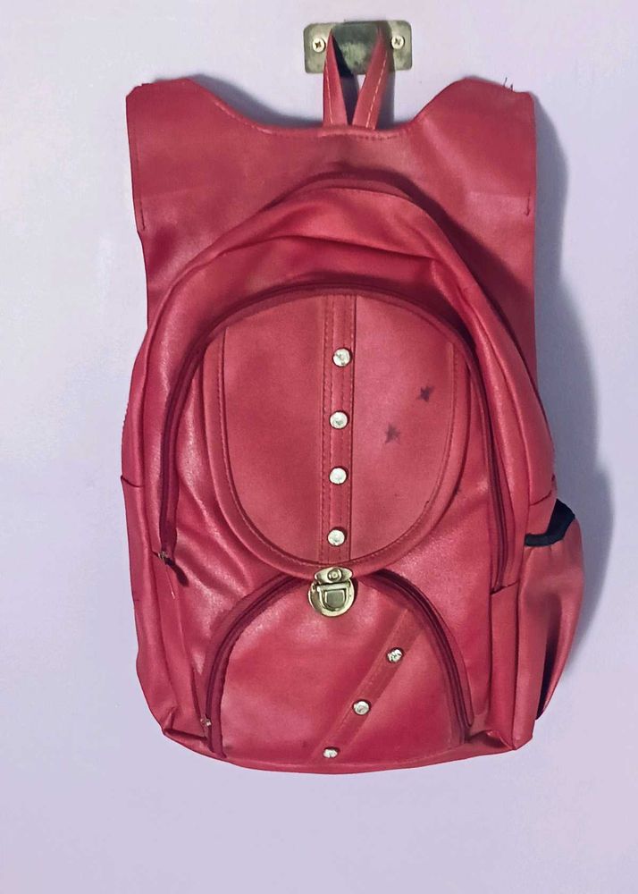 Stylish Red Faux Leather Backpack