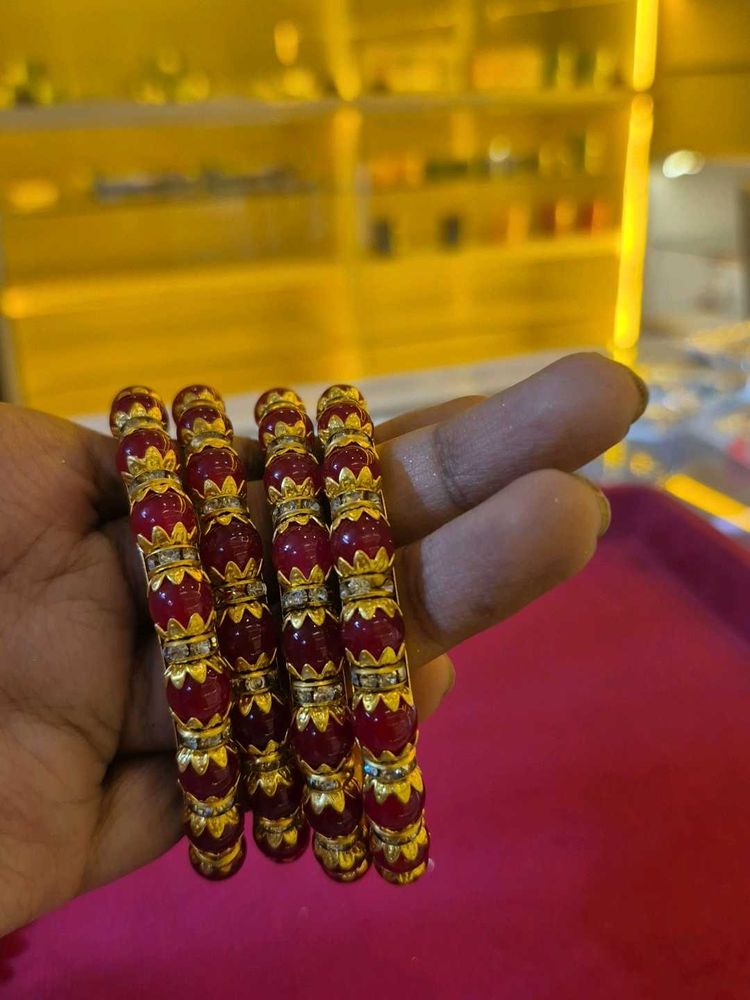Ethnic Indian Designer Red Kada Bangle Set