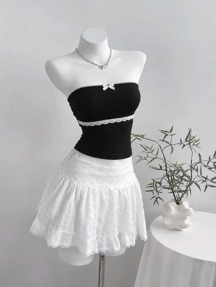 Black Lace Trim Tube Top