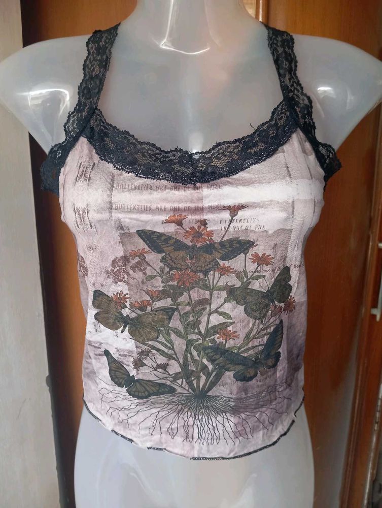 Sheer Butterfly Print Tank Top