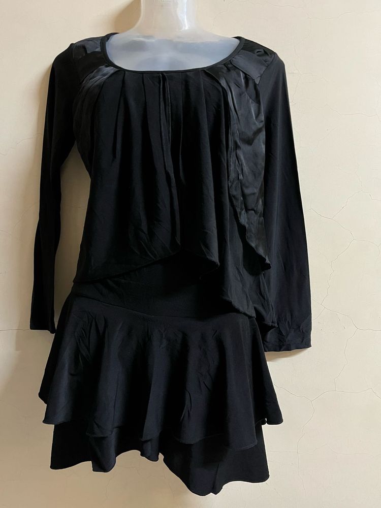 Black Ruffled Long Sleeve Dress