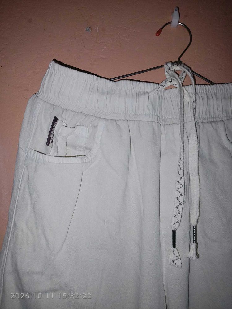 White Casual Drawstring Pants
