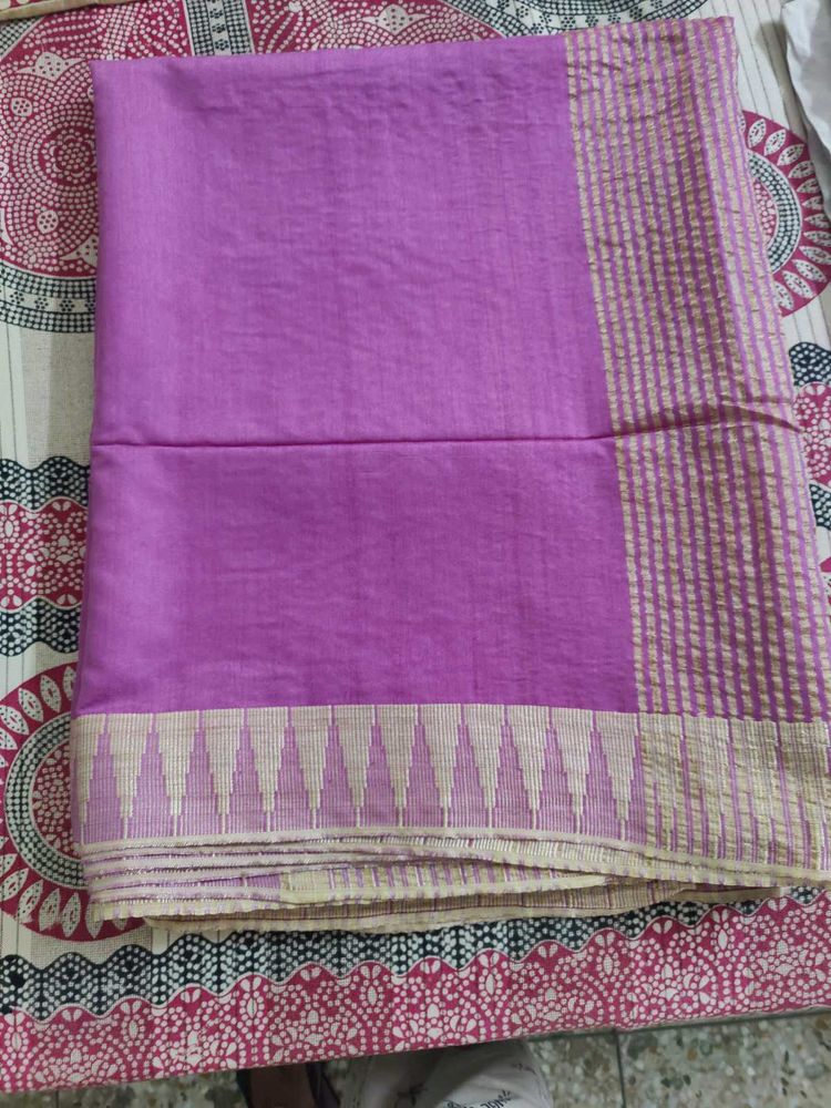 Beautiful Purple Saree with Golden Border