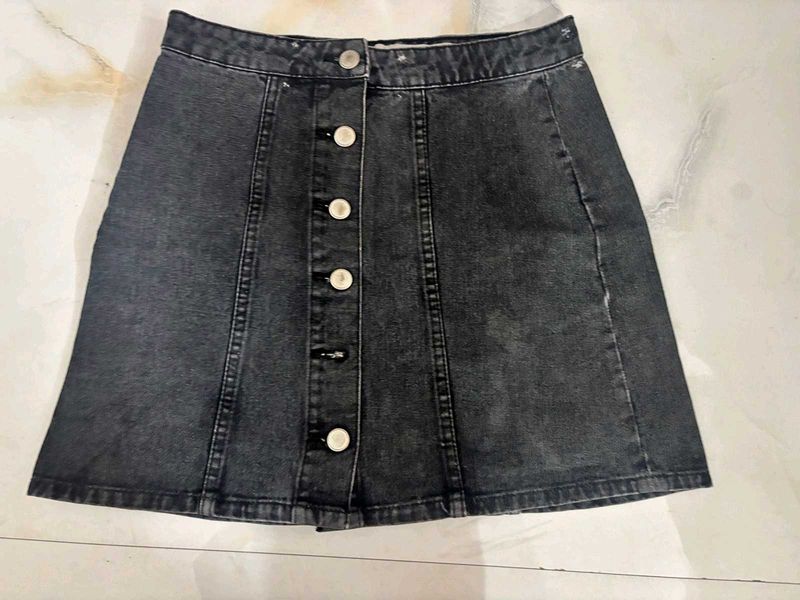 Black Denim A-Line Button-Up Skirt