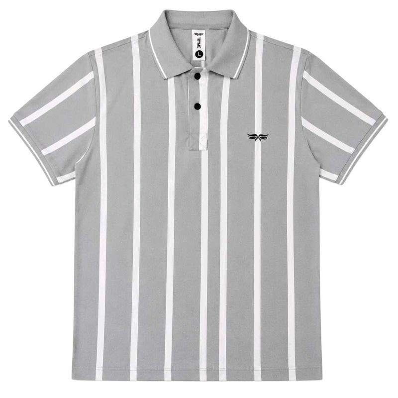 Men's Grey Striped Polo T-Shirt