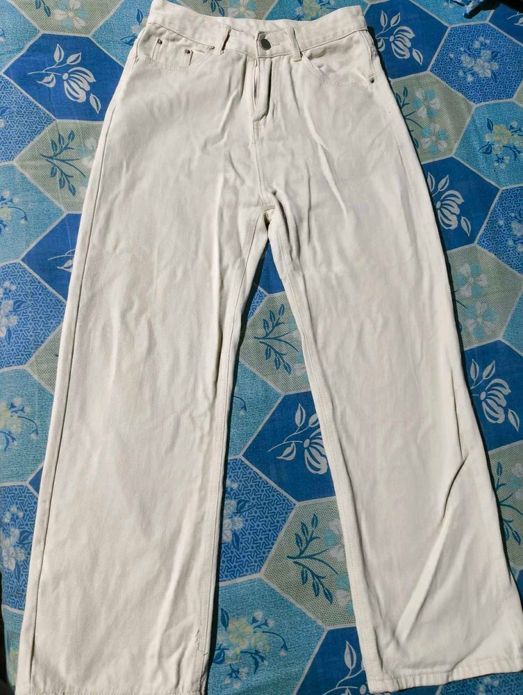 Cream Wide Leg Jeans