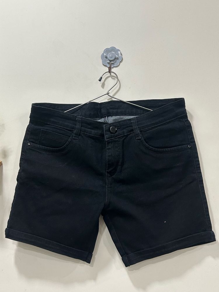 Classic Black Denim Shorts