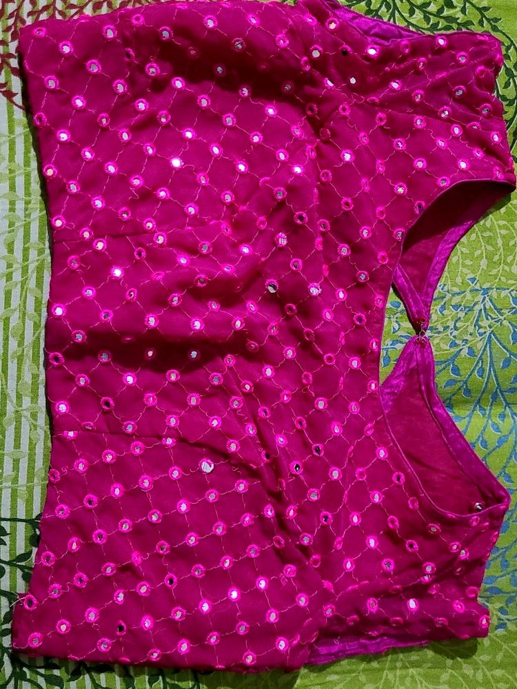 Gorgeous Designer Pink Mirror Work Blouse