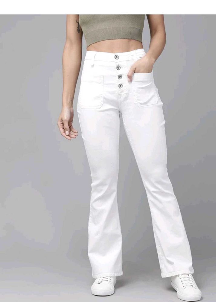 White Flare Button-Up Jeans