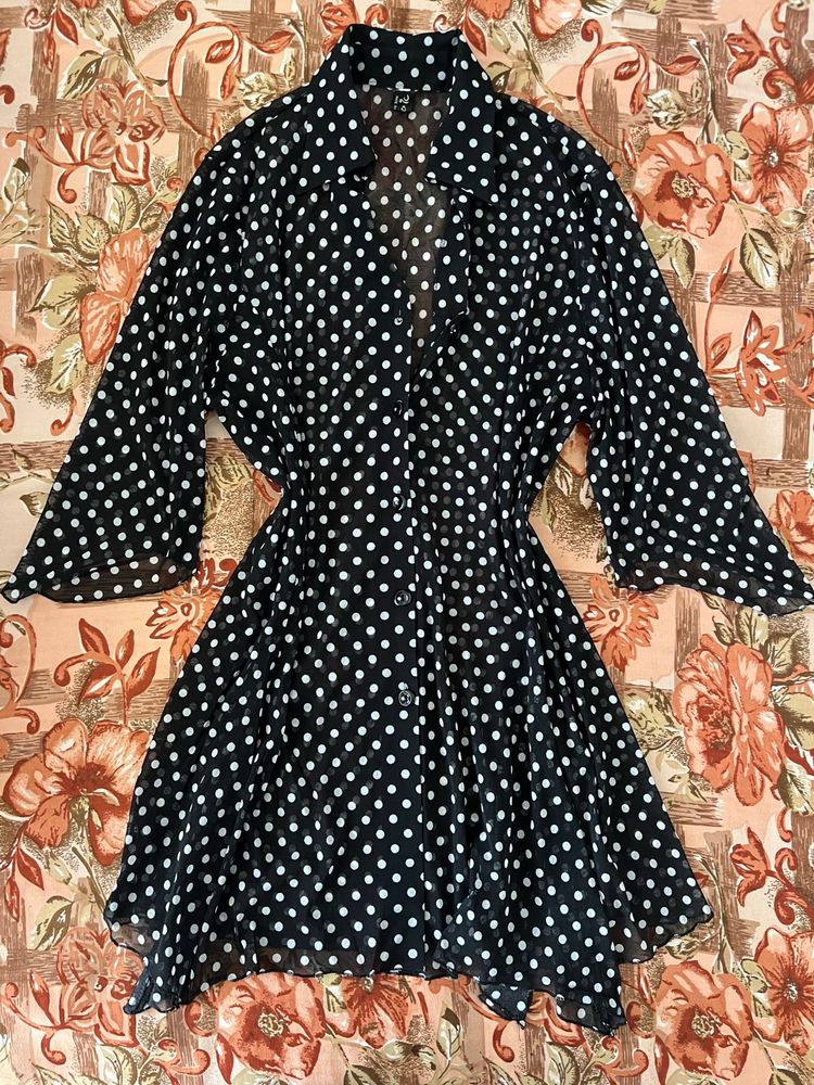 Classic Black Polka Dot Sheer Top