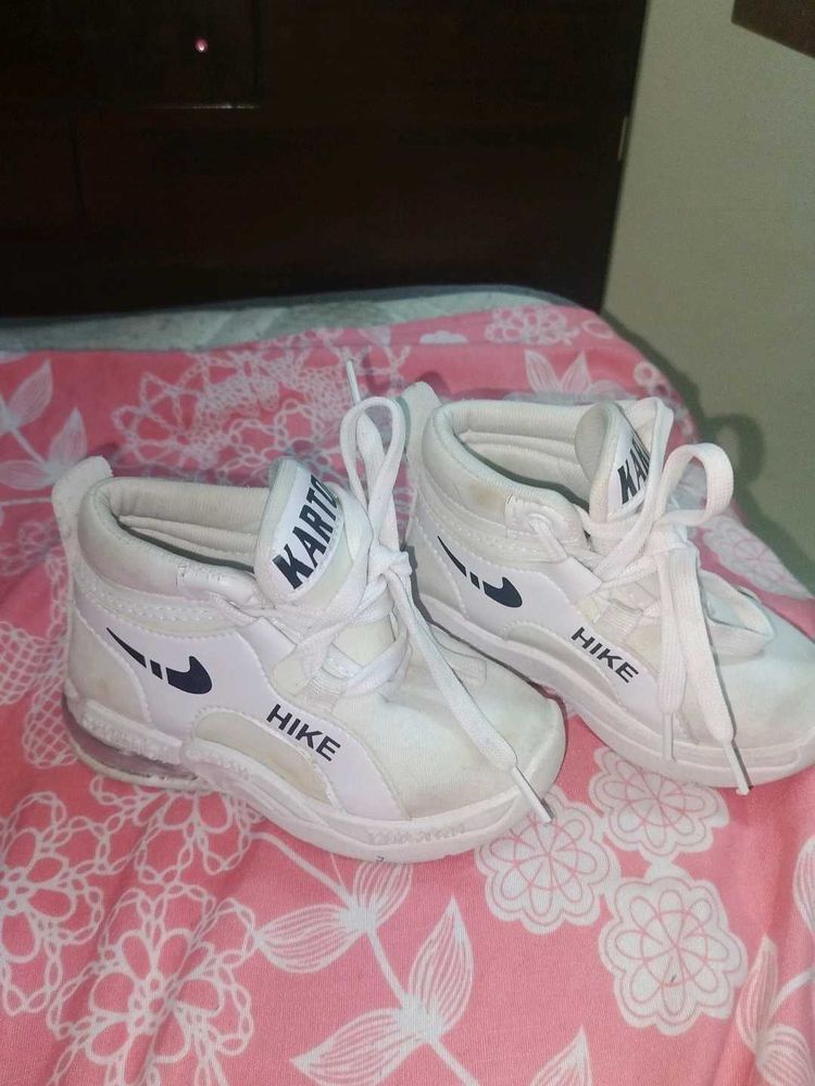 White Lace-Up "HIKE" Sneakers