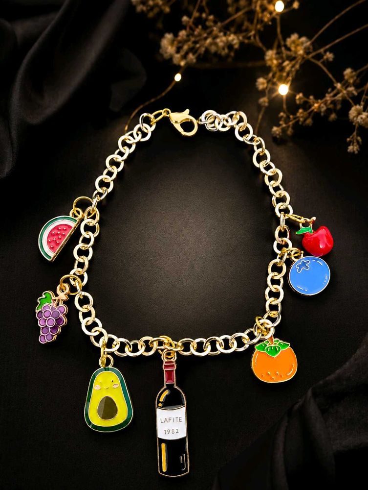 Fruit Charm &amp; Wine Bottle Bracelet 🍇🍷