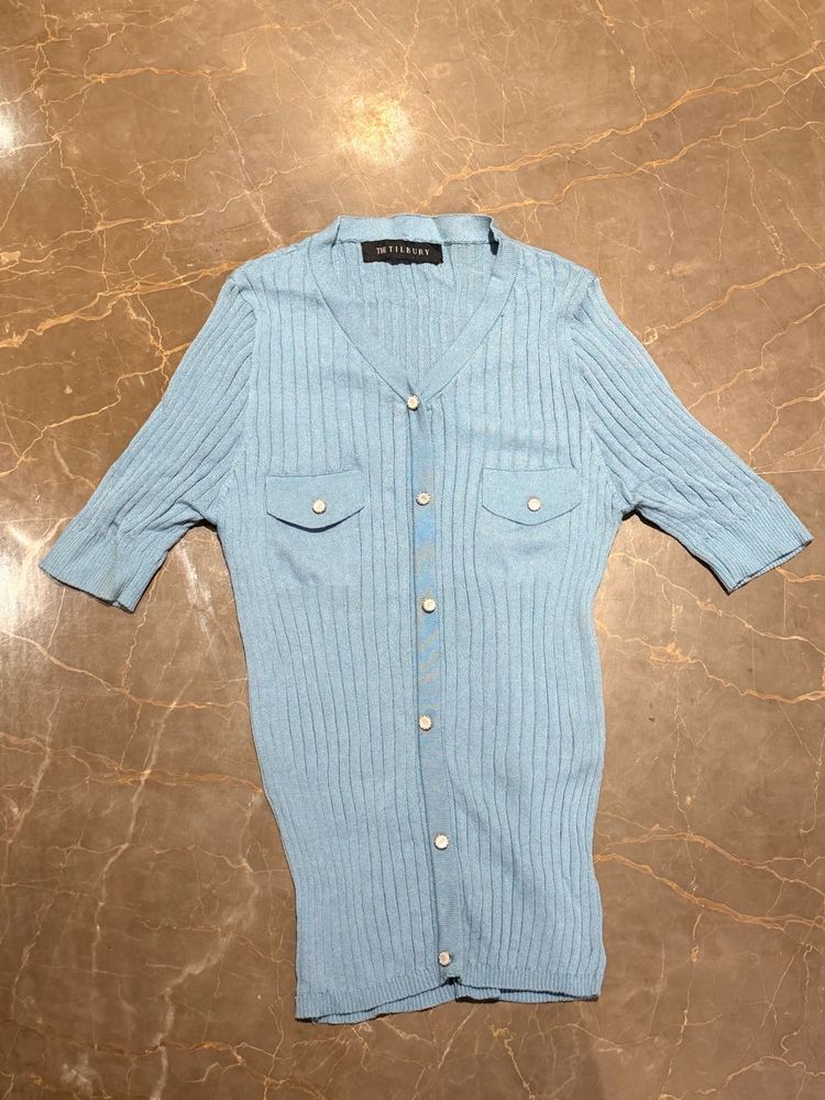 Light Blue Ribbed Cardigan Top