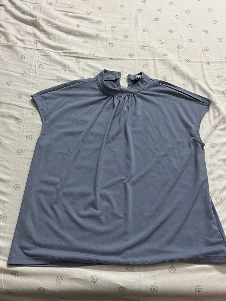 Slate Blue Mock Neck Sleeveless Top