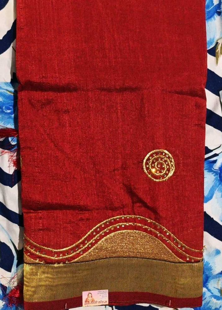 Elegant Red Silk Saree with Gold Embellishments