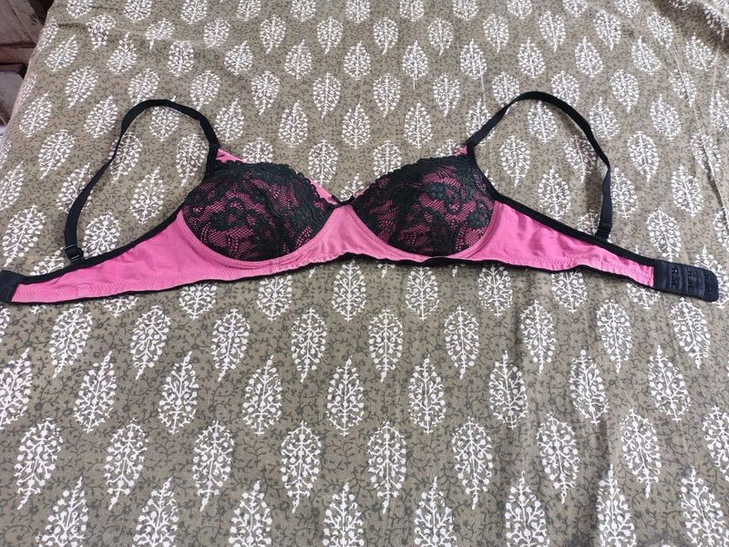 Pink and Black Lace Bra