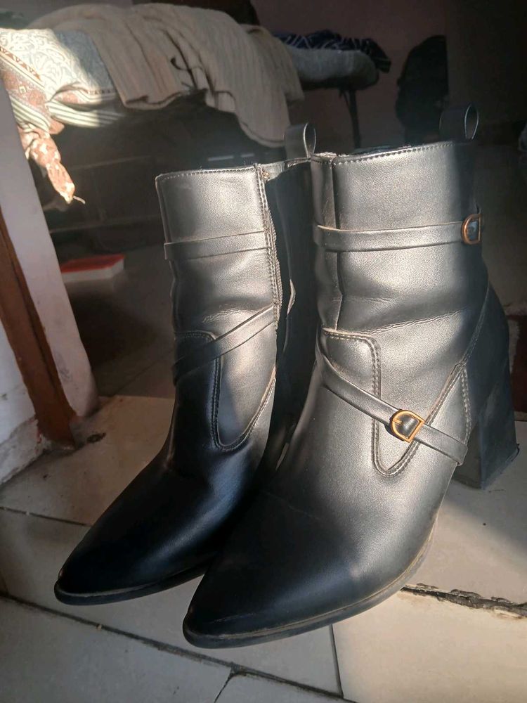 Black Ankle Boots with Buckle Detail