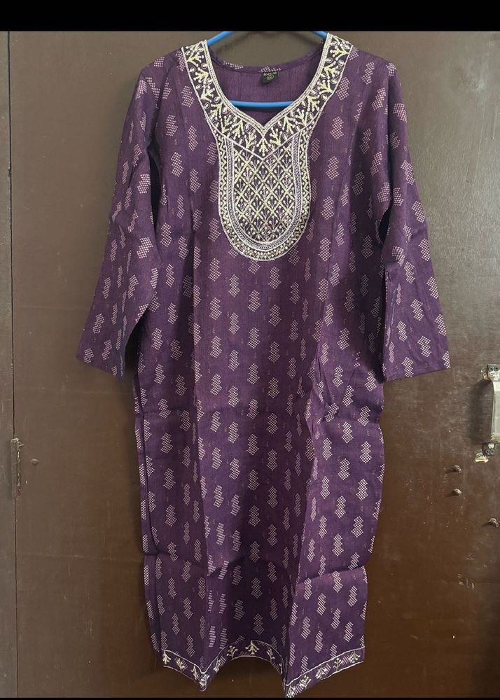 Elegant Purple Printed Kurta with Embellished