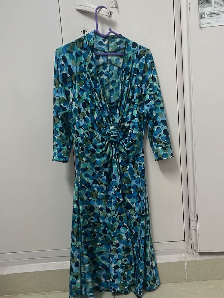 Stylish Blue &amp; Green Print Dress
