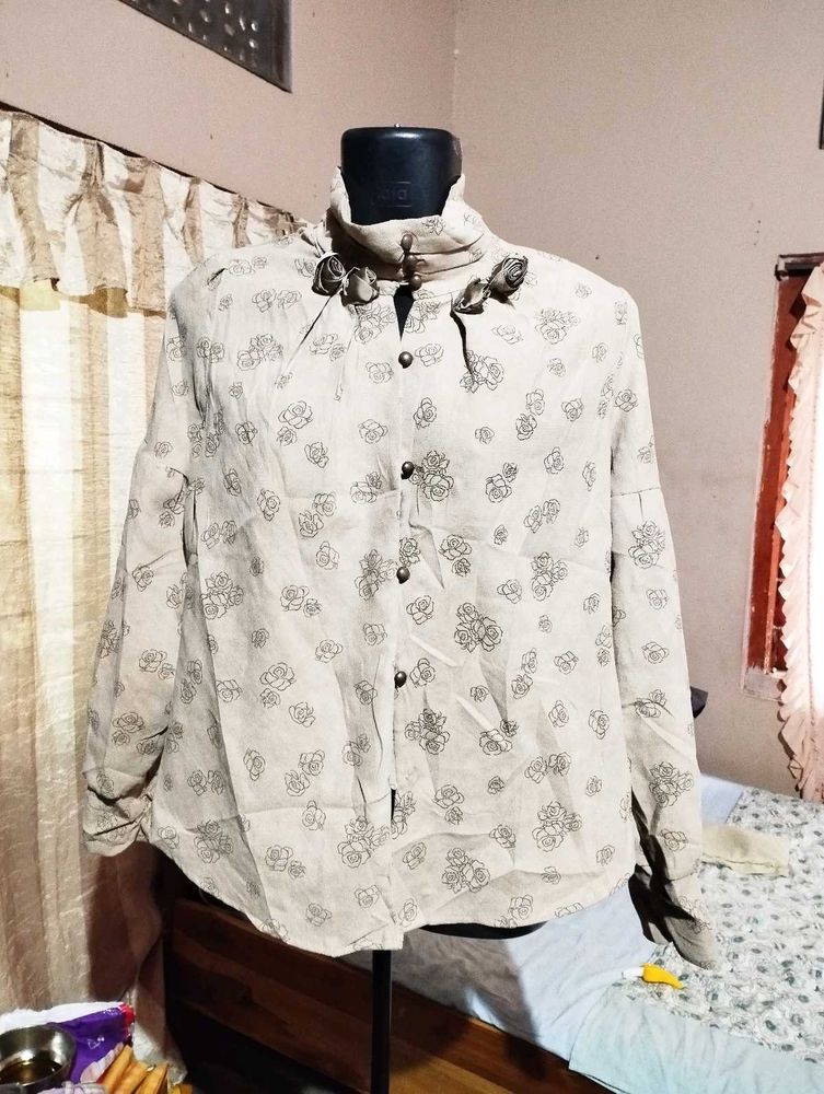 Elegant Beige Floral Blouse