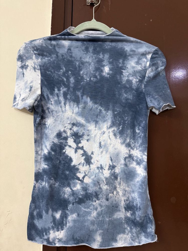 Blue Tie-Dye Mock Neck Top