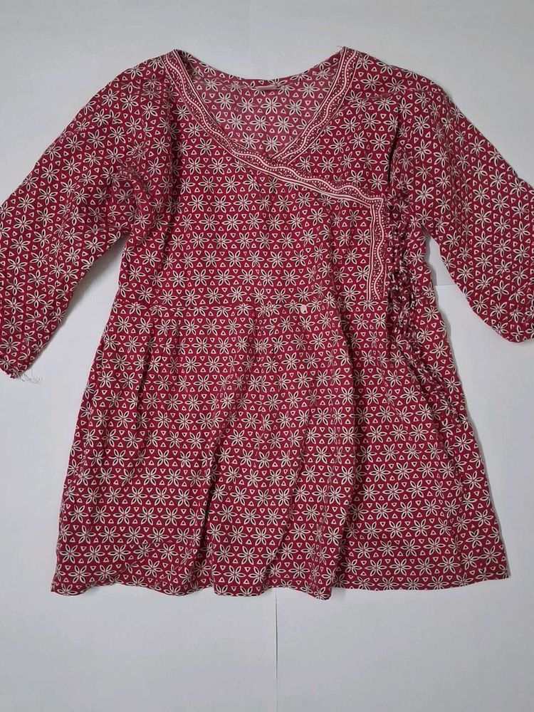 Chic Red Floral Print Kurta