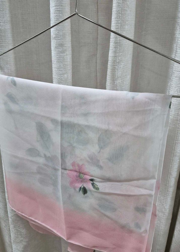 Lightweight Floral Print pink white Dupatta