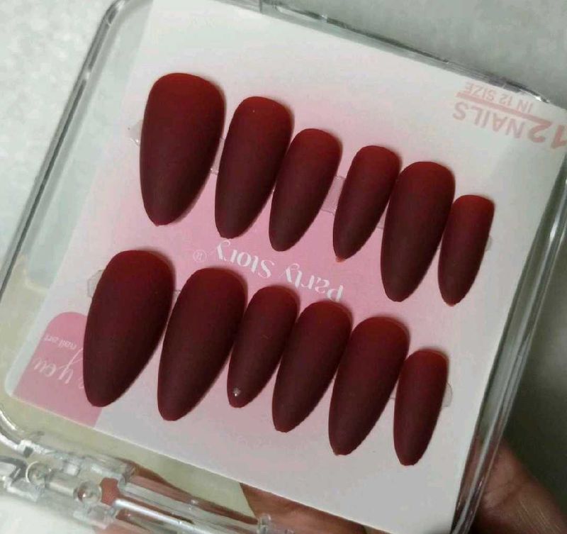 Matte Burgundy Press-On Nails,FIXED PRICE