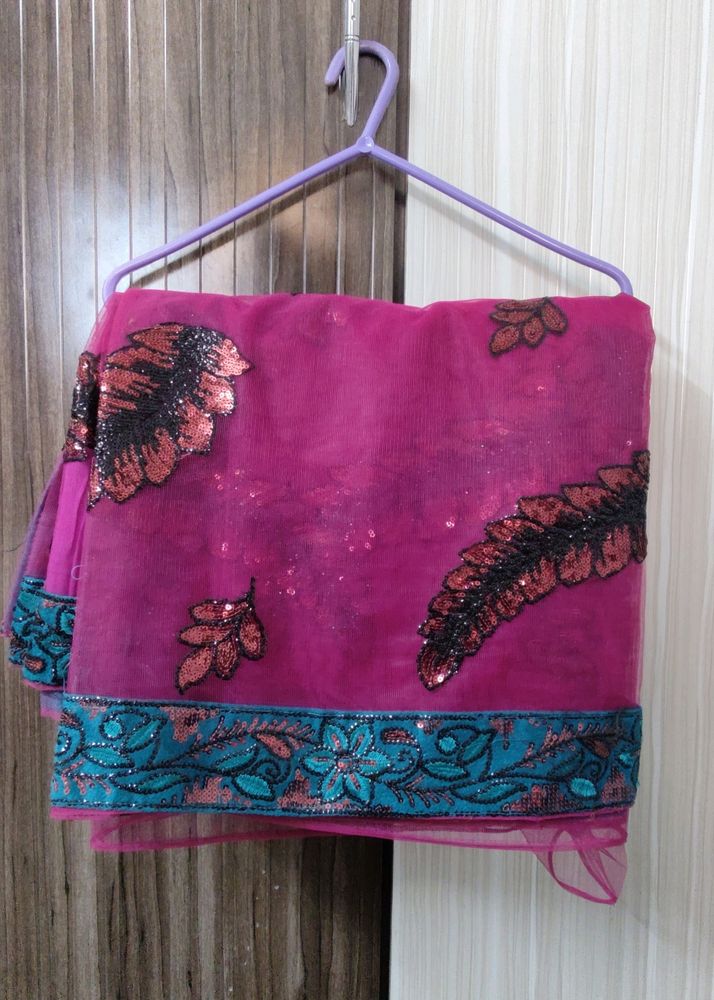 Magenta &amp; Green Saree(Stitched Small Size Blouse)