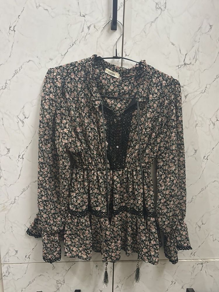 Chic Floral Print Tunic Top