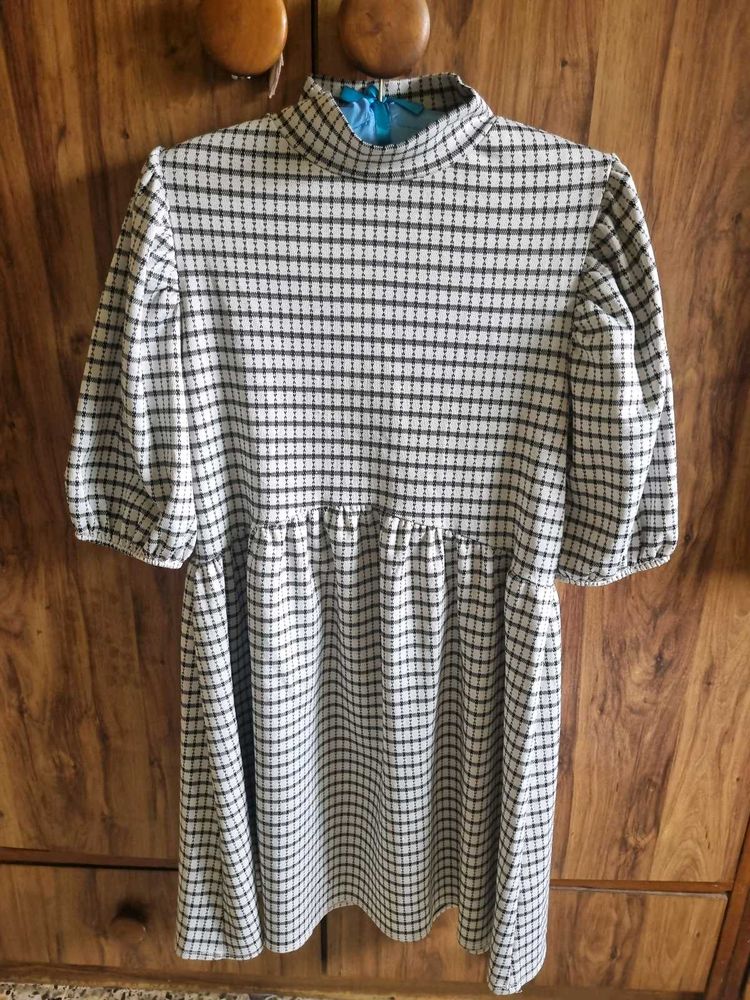Vintage Plaid Mock Neck Dress
