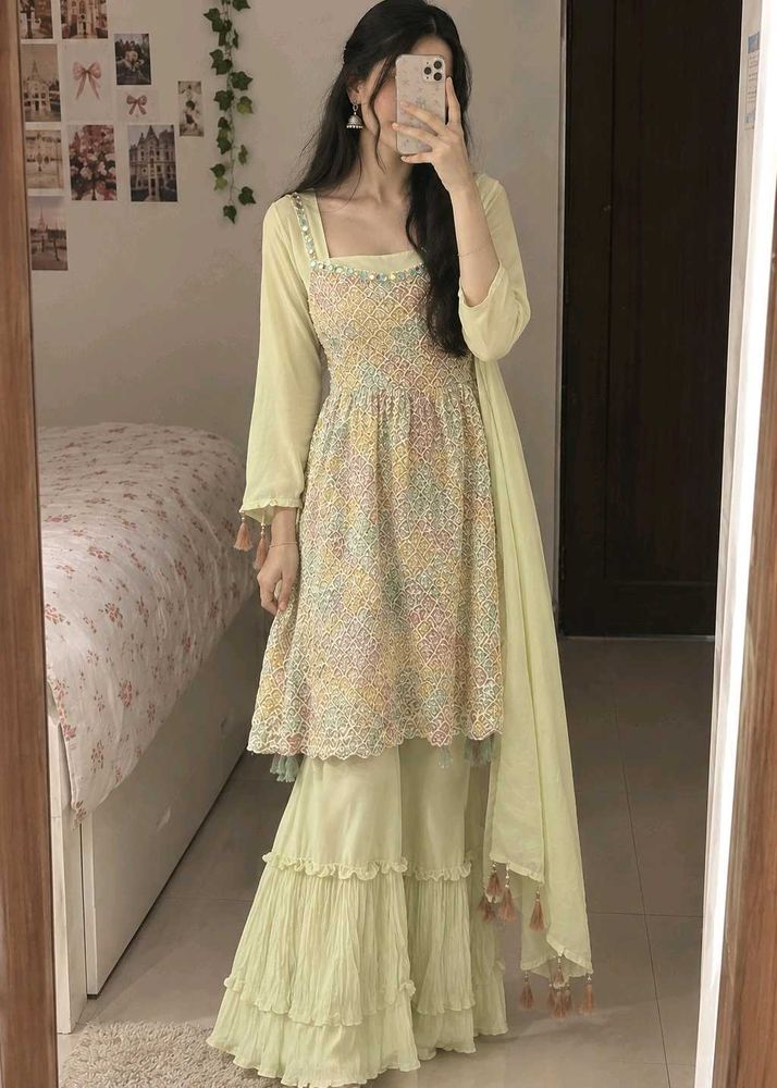 Elegant Pastel Kurta Set with Sharara