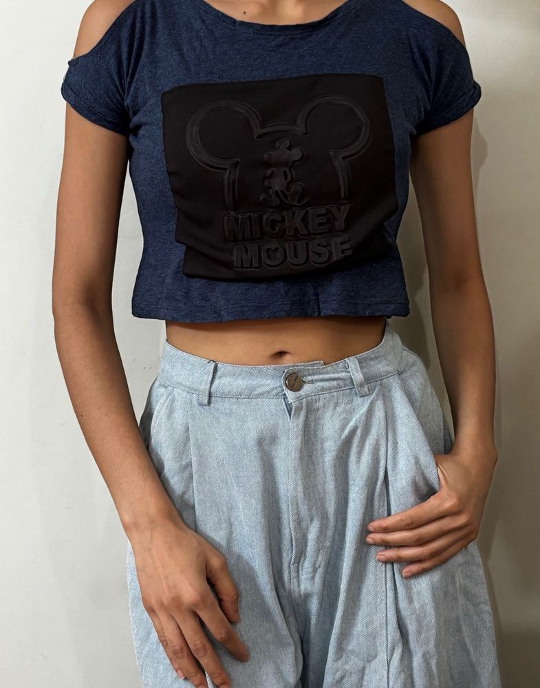 Mickey Mouse Cold Shoulder Crop Top