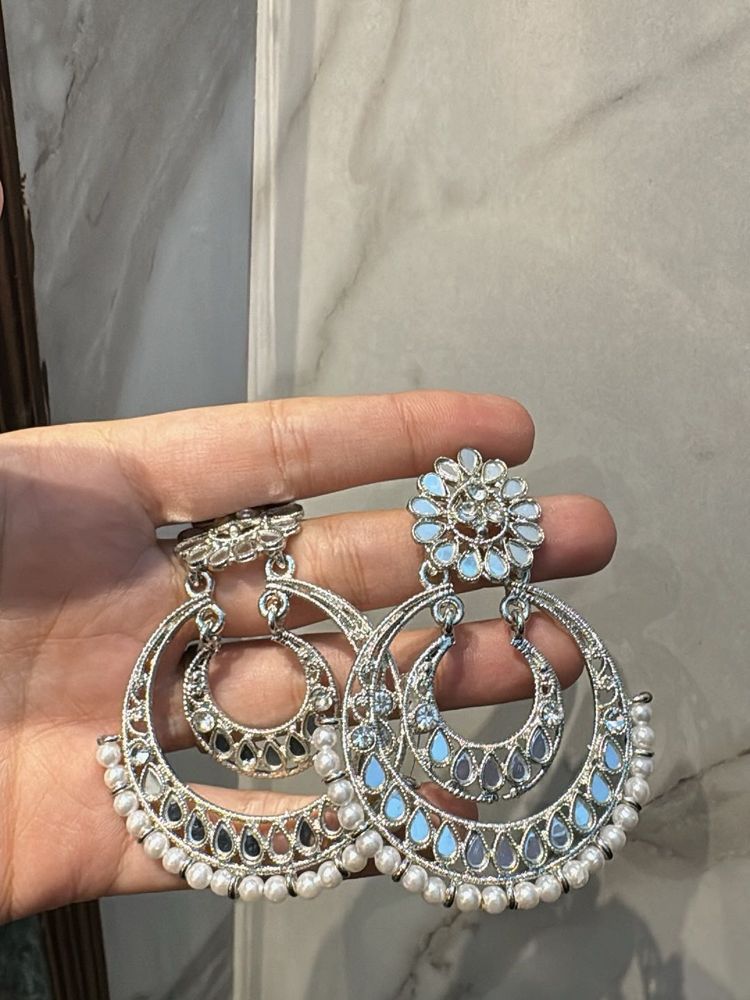Elegant Pearl &amp; Mirror Hoop Earrings