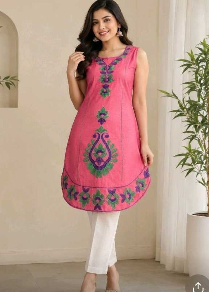 Pink Embroidered Sleeveless Kurta