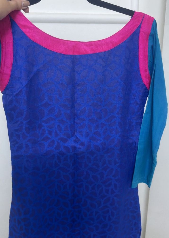 Vibrant Blue Kurta with Pink &amp; Green Border