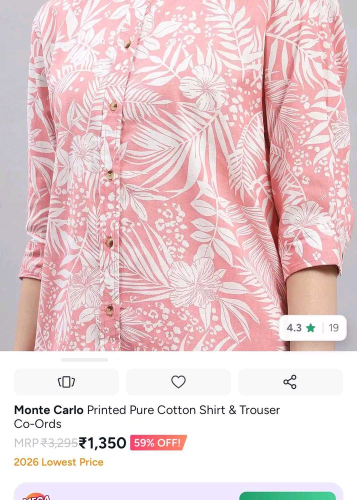 Pink Floral Cotton Shirt only size XL