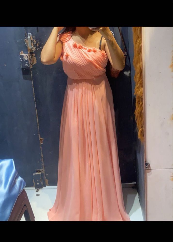 Elegant Peach One-Shoulder Gown