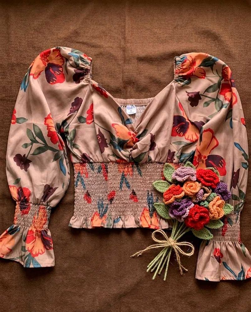 Floral Smocked Crop Top with Jeans