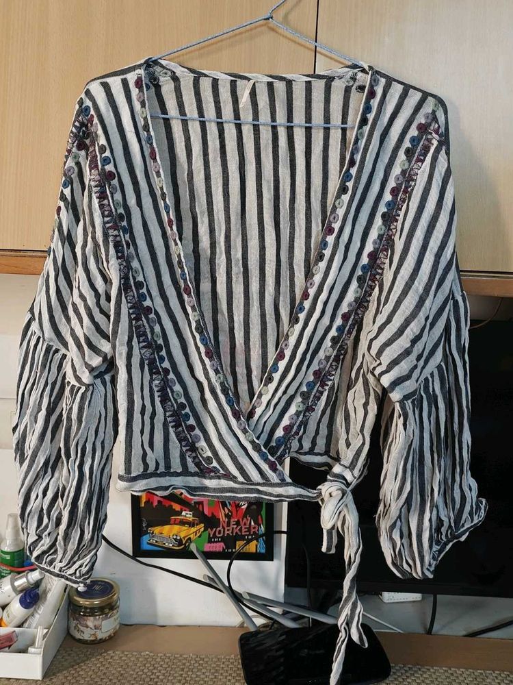 Boho Striped Wrap Top