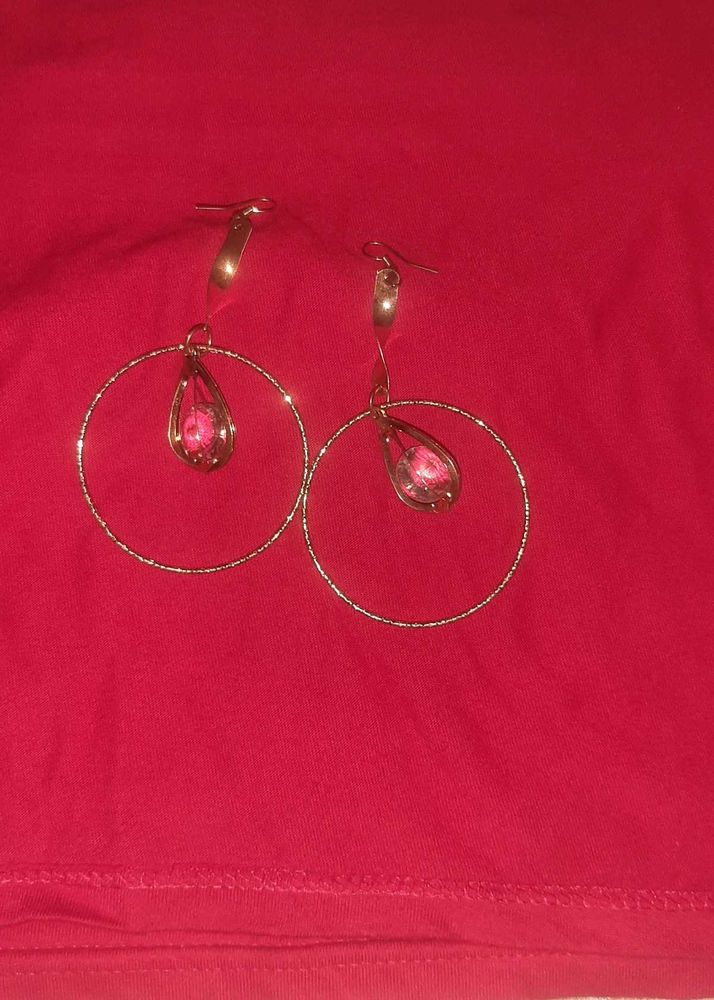 Gold Hoop Earrings with white Drops