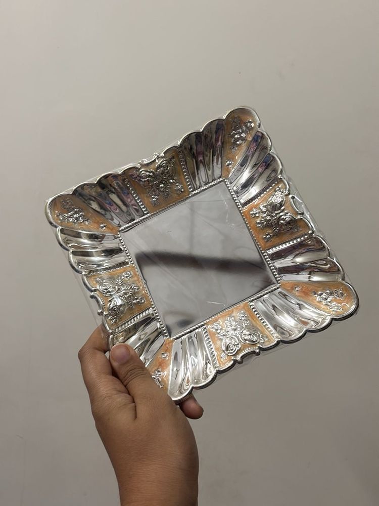 Silver square enamel tray