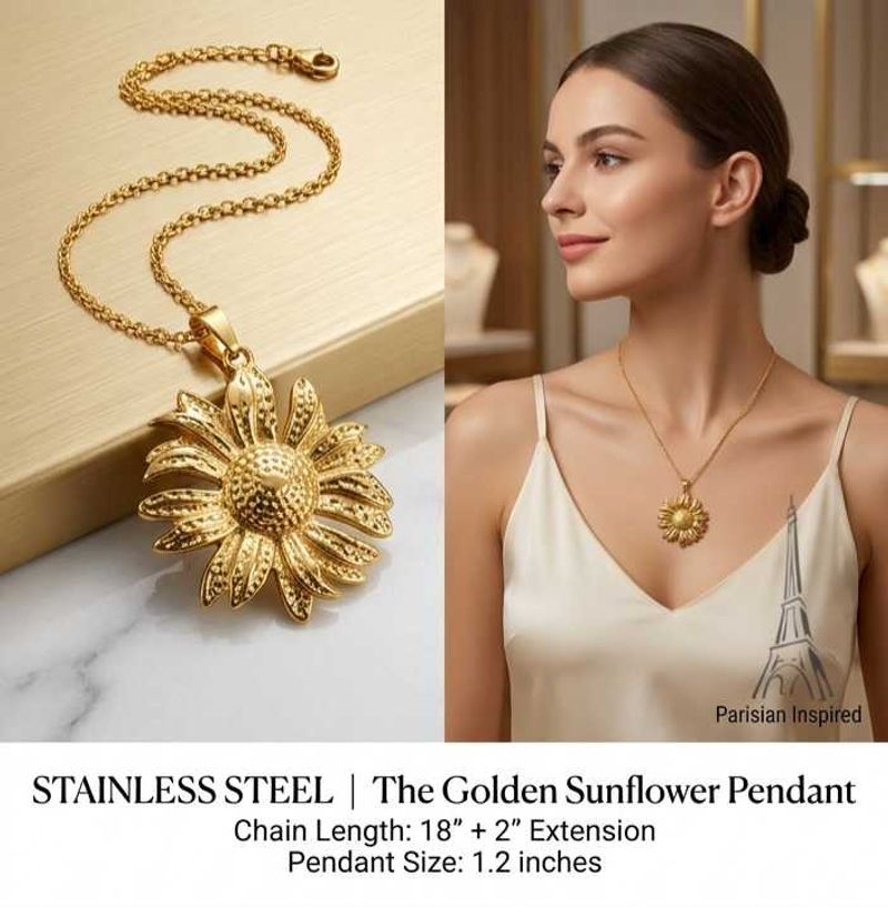 Anit Tarnish Golden Sunflower Pendant Necklace