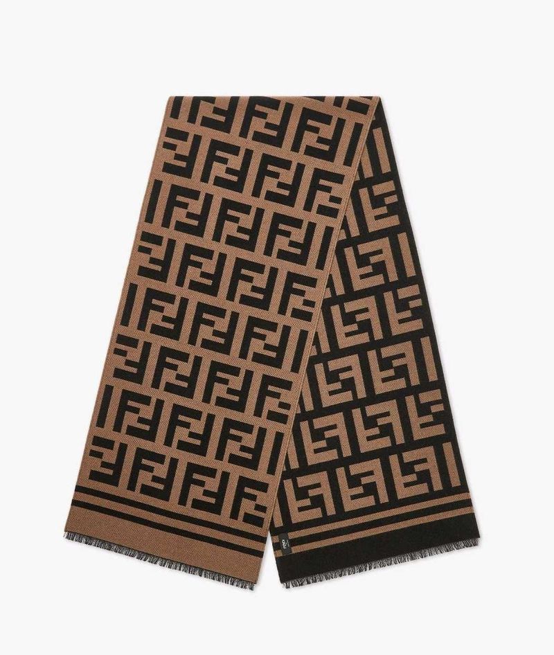 Fendi Authentic Brown and Black Logo Scarf
