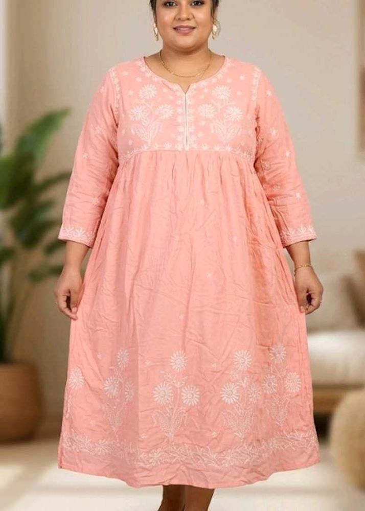 Peach Embroidered Kurta