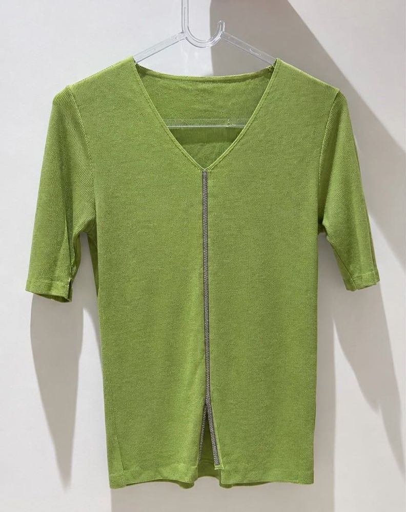 Lime Green V-Neck Zip Top