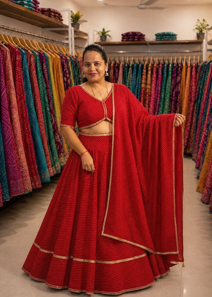 Red Bandhani Lehenga Choli Set