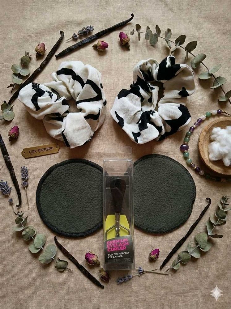 Chic Scrunchies,Eyelash Curler&amp; Makeup remover pad