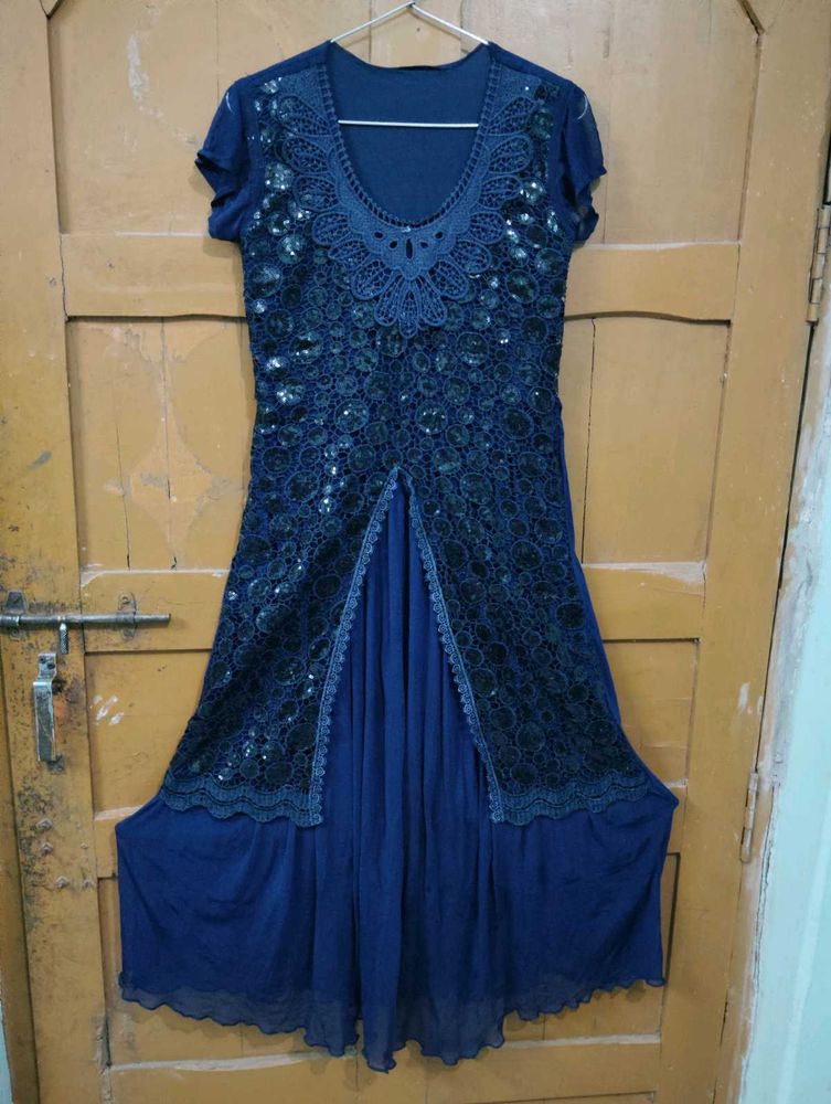 Elegant Navy Blue Sequined Dress