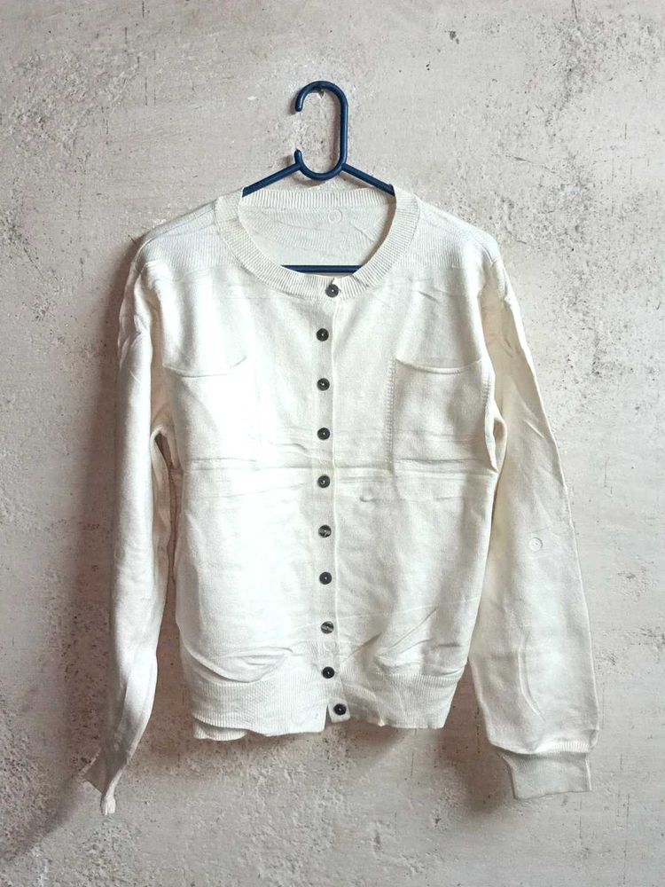Cream Button-Up Cardigan Winter Sweater